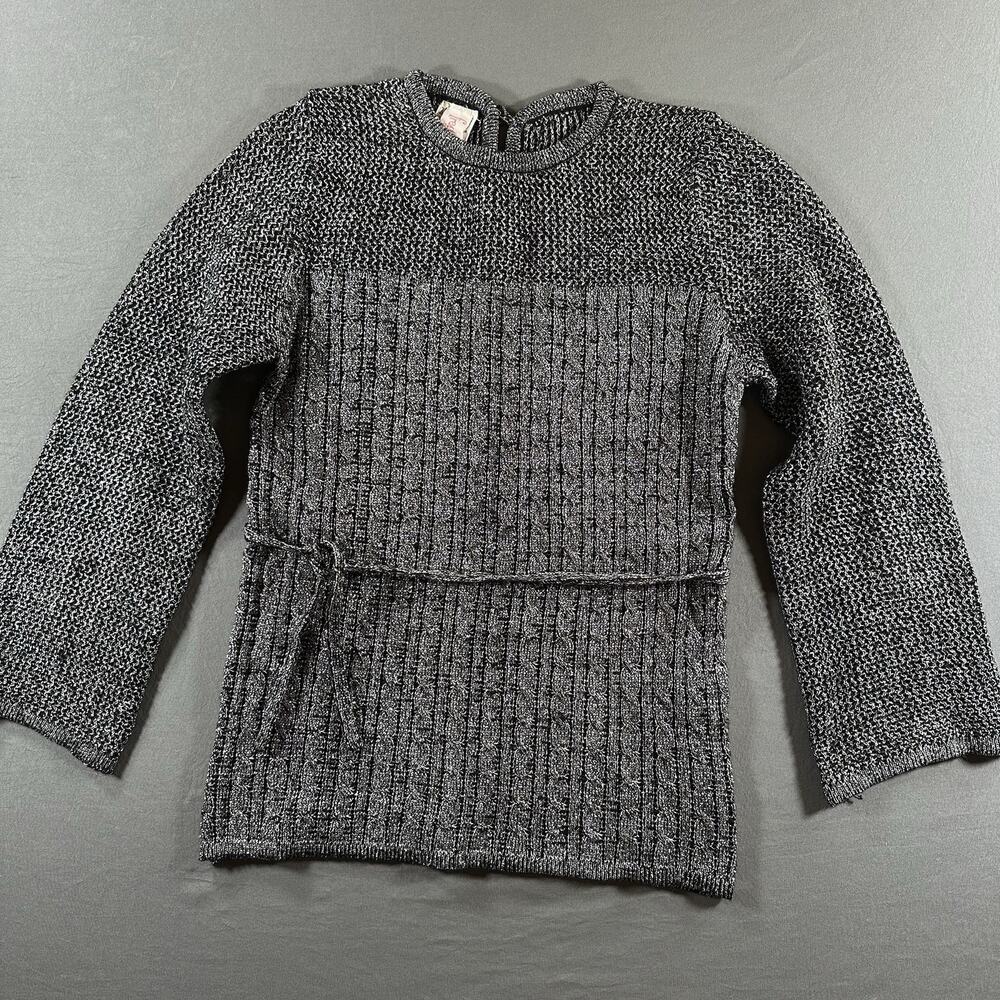 Frederick’s of Hollywood Vtg Gray Silver Acrylic Lurex Knit Sweater M